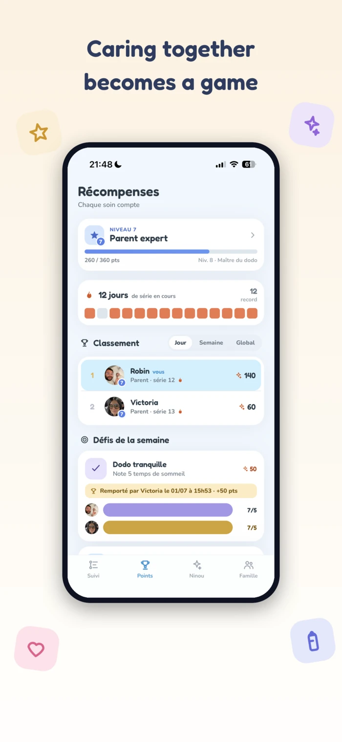 Rewards screen of the Ninou app