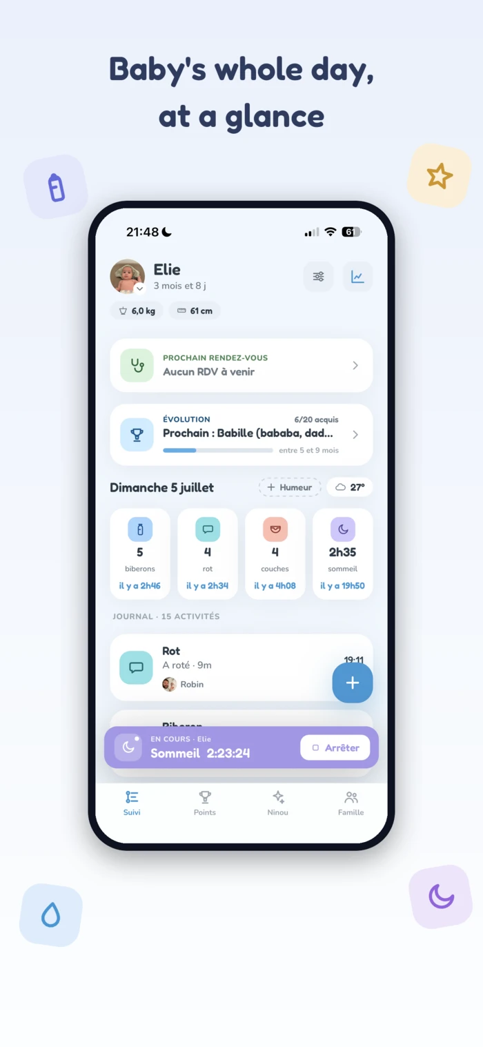 Tracking screen of the Ninou app