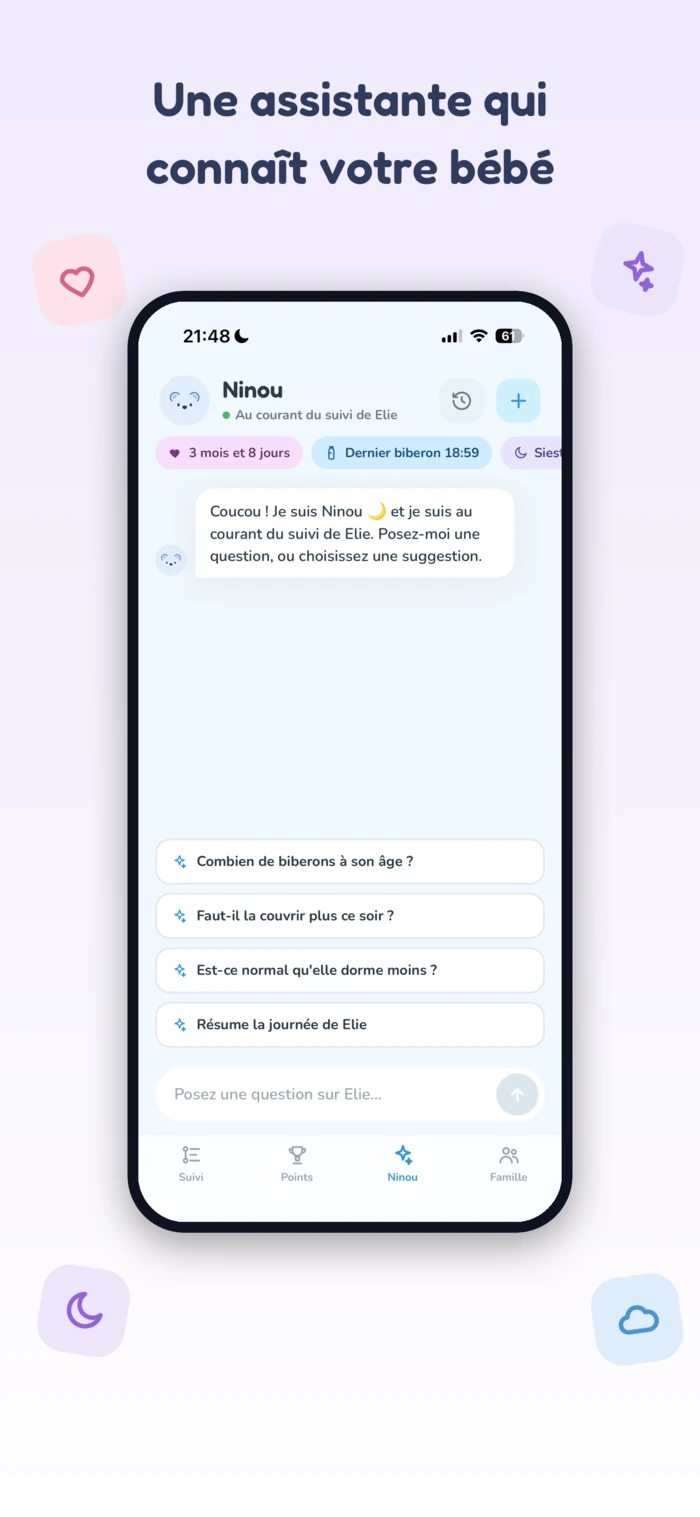Écran Ninou (IA) de l’app Ninou