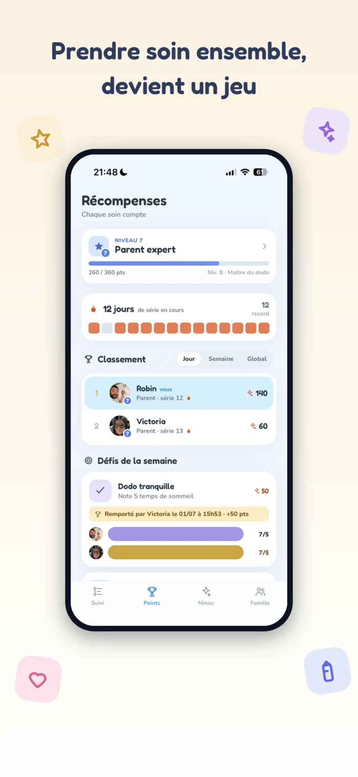 Écran Récompenses de l’app Ninou