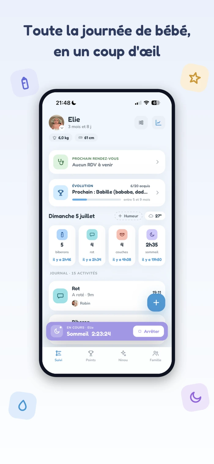 Écran Suivi de l’app Ninou